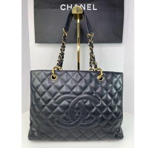 CHANEL GST Grand Shopping Tote Caviar Gold Hardware Shoulder Bag